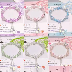 กำไลข้อมือไม้ไผ่ประดับลูกปัดแพลตตินั่มสไตล์จีน พร้อมจี้ผีเสื้อหลากสี ชุบทอง/เงิน เครื่องประดับสไตล์หวานสำหรับผู้หญิง - Product Image 3