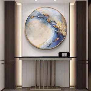 Hand Painted Oil <b>Painting</b> Nine Fish Circular 3D Abstract Art Wall Decor <b>For</b> Entryway Living Room Metal <b>Frame</b> Wood <b>Frame</b> - Product Image 5