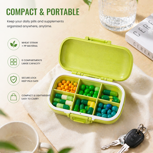 Weekly Pill Organizer Double Layer <b>Wheat</b> Straw Medicine Box Moisture-Proof Portable Vitamin Case for Daily Health Management - Product Image 5