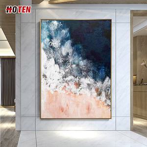 Grande peinture <span class=keywords><strong>à</strong></span> l'huile abstraite peinte <span class=keywords><strong>à</strong></span> la main avec feuille d'or, paysage marin pour la décoration du salon, décoration d'hôtel, support sur toile - Product Image 1