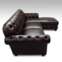 Canapé d'angle en L de style américain rétro, pieds en bois massif, cuir véritable pleine fleur, première couche de cuir de vachette importé, pour salon