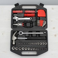 Ensemble d'outils ménagers de 60 pièces avec tournevis, clé à molette réglable, pince à bec long, clés hexagonales, marteau, ruban adhésif, étui