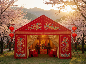 Tente de mariage chinoise traditionnelle Dragon Rouge Phénix, imperméable >3000 mm, structure en aluminium, <span class=keywords><strong>chapiteau</strong></span> mobile pour banquets - Product Image 3
