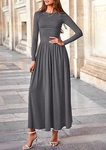 Robe <span class=keywords><strong>longue</strong></span> à manches longues pour femme, style bohème, nouvelle collection 2025, imprimable avec logo, design plissé, élégante, grande <span class=keywords><strong>jupe</strong></span> - Product Image 5