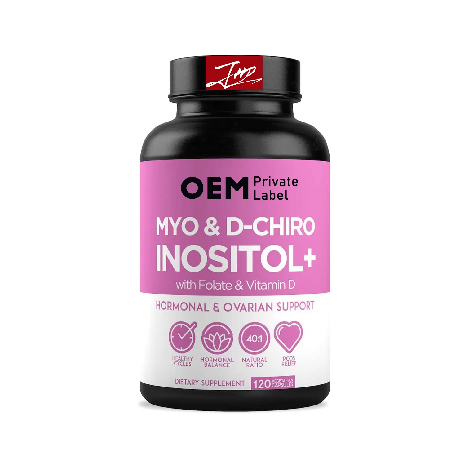 Suministro de fábrica cGMP OEM 500mg Myo-Inositol Myo D-Chiro Inositol Cápsulas con folato y vitamina D