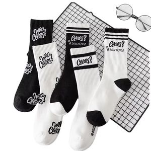 Wholesale Fashion Trend Black and White Letter <b>Socks</b> – Streetwear Hip Hop Cotton <b>Socks</b> for Women - Product Image 1