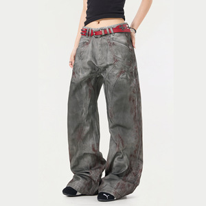 Vaqueros Anchos de Mezclilla de Tiro Medio con Micro-Bolsillos, Pintados a Mano, Ecológicos, Estilo Vintage, Rasgados, para <span class=keywords><strong>Hombre</strong></span> y Mujer, de Estilo Urbano Americano - Product Image 4