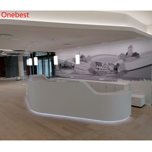 Maßgefertigter Empfangstresen mit Einbauten im Frontal-<span class=keywords><strong>Design</strong></span> aus Staron, Moderner U-förmiger Informationstresen für Bibliotheken - Product Image 4