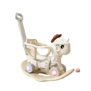 Convenient Plastic Material Big Wheels Rocking Horse with Music Box