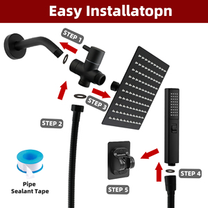 8 inch màu đen áp lực cao bằng thép không gỉ mưa vòi sen đầu và 3 cài đặt cầm tay vòi hoa sen đầu với nước dlverter vòi hoa sen đặt - Product Image 6