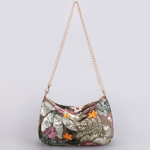 Elegant Embroidered <b>Canvas</b> Women's Handbag with Floral Pattern Zipper Closure Chain Strap for Daily Use - Product Image 3