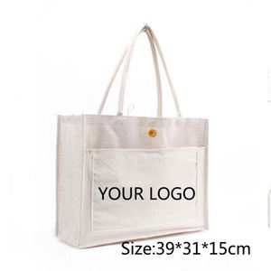 Bolsa de Compras de Lino Blanco Natural con Logotipo Personalizado por Sublimación Navideña al por Mayor, Bolsa de Mano de Lona de Yute Ecológica - Product Image 2