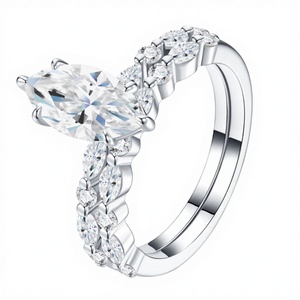 Original Factory Marquise Cut Moissanite Rhodium Plated Prong Setting Luxury <b>925</b> Sterling <b>Silver</b> Wedding Band <b>Rings</b> - Product Image 2