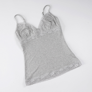 Retro Y2K Hot Girl Sexy Lace <b>Patchwork</b> V Neck Camisole <b>Top</b> Solid Basic Casual Vest summer - Product Image 6
