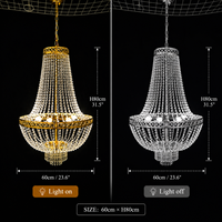 Lustre en perles de cristal LED avec structure métallique, couleurs argent/or, haute luminosité et installation facile pour les événements de mariage/hôtels