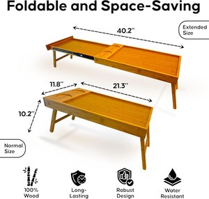 Table de lit pliable 2 en 1 pour petit-déjeuner, plateau de lit double pour deux personnes, plateau de lit pour couple à double usage, plateaux à nourriture peu encombrants, table de petit-déjeuner - Product Image 3