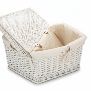 Double-Tier White Cotton Lined Laundry <b>Basket</b> PP and Fabric Storage Bins for Cleaning Foldable for <b>Bathroom</b> or Wardrobe Use - Product Image 1