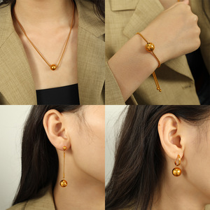 Fashion Jewelry <b>Set</b> Gold Plated Ball Pendant Earrings Necklace <b>Bracelet</b> Women's Party Stainless Steel - Product Image 4