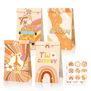 Xindeli lb177 hai Groovy kẹo Goodies Giấy túi quà tặng với dán cho Retro Hippie Boho cầu vồng Nguồn cung cấp bên