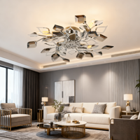 Lustre de plafond JACKSUN rétro gris fumé en cristal, motif floral, 18 pouces, 5 têtes, suspension florale, taille moyenne