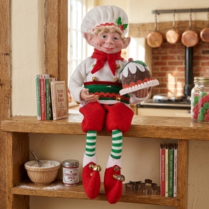 Figurine d'elfe chef de Noël avec toque de chef blanche et bordure en houx, décoration unique, mascotte de Noël - Product Image 1