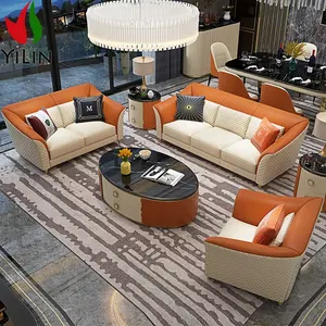 CP08 China Meubels Groothandel Luxe Lederen Couch Voor Woonkamer Sofa Sets Sectionele Comfortabele Duurzaam Banken Bule Oranje