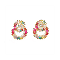 Boucles d'oreilles clous plaquées or en gros, design double anneau rond tendance, forme géométrique en zircon, bijoux de fête pour femmes