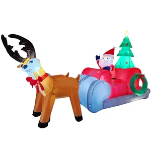 圣诞充气装饰品户外发光圣诞老人雪橇上两只驯鹿鹿吹起院子圣诞装饰