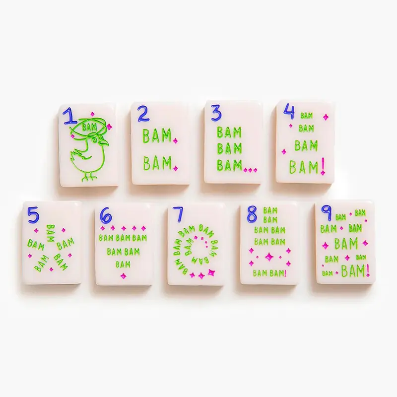 Customized Pink Acrylic Mahjong Tile Set with Custom Printing