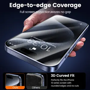 Protetor de tela ultra 2.5D para celular iPhone 13 15 Pro Max, kit de fácil instalação, compatível com todos os modelos, anti-choque