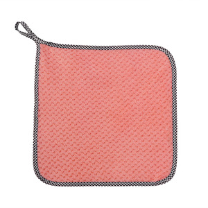 Cleaning Cloth <b>Square</b> Absorbent With Hanging Rope For Kitchen Dishwashing Multi Color Lattice Pattern - Product Image 5