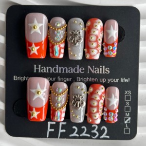 Lot de 10 <span class=keywords><strong>faux</strong></span> ongles de luxe faits à la main, taille XL, <span class=keywords><strong>en</strong></span> acrylique, de haute qualité, réutilisables, pour cadeau de fête - Product Image 1