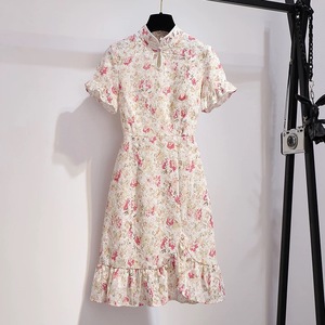 Abito Lungo da Donna Stile <span class=keywords><strong>Palazzo</strong></span> Retrò 2025 di Tendenza, Collo Alto, Maniche a Sbuffo, Stampa Digitale in Pizzo, Asimmetrico Naturale, Casual - Product Image 3