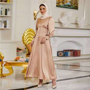 Abaya de Lujo de Dubái, Satén, Cintura Alta, Ropa Islámica, Manga Larga, Vestido Musulmán para Mujer, Elegante Caftán - Product Image 2