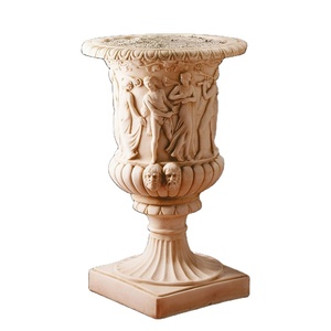 Pot de fleurs en marbre sculpté à la main Vase en pierre Statues de décoration de jardin de style occidental de taille personnalisée pour la collection de cadeaux pour l'extérieur - Product Image 1