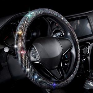 Funda de Volante Elástica de Fibra Sintética Brillante con Incrustaciones de Diamantes, Sin Anillo Interior, Superventas - Product Image 1