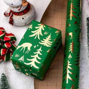 Christmas <b>Wrapping</b> <b>Paper</b> Roll Green Gold Foil Reindeer Tree 17 In X 33 Ft Recycled Gift Craft Packaging <b>Paper</b> - Product Image 6
