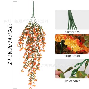 Artificial <b>Eucalyptus</b> Wall Hanging Orange Red Long <b>Branch</b> Indoor Outdoor Decoration - Product Image 2