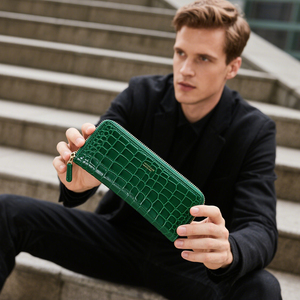 Vente chaude hommes <span class=keywords><strong>portefeuille</strong></span> <span class=keywords><strong>multi</strong></span>-compartiments en cuir zippé <span class=keywords><strong>portefeuille</strong></span> fabricant personnalisé vert Crocodile motif <span class=keywords><strong>portefeuille</strong></span> en cuir - Product Image 5