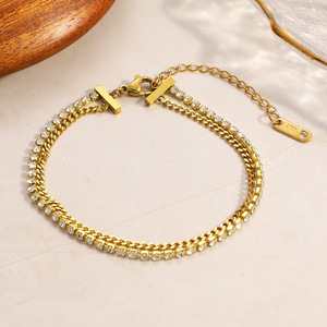 Bracelet en diamant double couche empilable plaqué or 18 carats pour femme, design géométrique, taille brillant rond, pour usage quotidien - Product Image 2