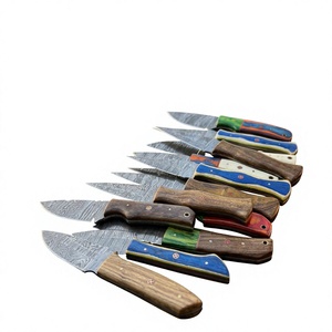 Couteau de camping à lame fixe en acier Damas avec manche en bois Pakka bleu 20 cm, couteau de survie DIY pour l'extérieur - Product Image 2