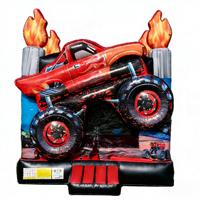 Château gonflable sur le thème des Monster Truck, flammes 3D, rouge/noir, en PVC de qualité commerciale, pour les fêtes d'anniversaire des enfants