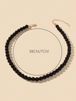 Collier de perles noir brillant personnalisable avec fermoir doré et chaîne d'extension pour hommes et femmes