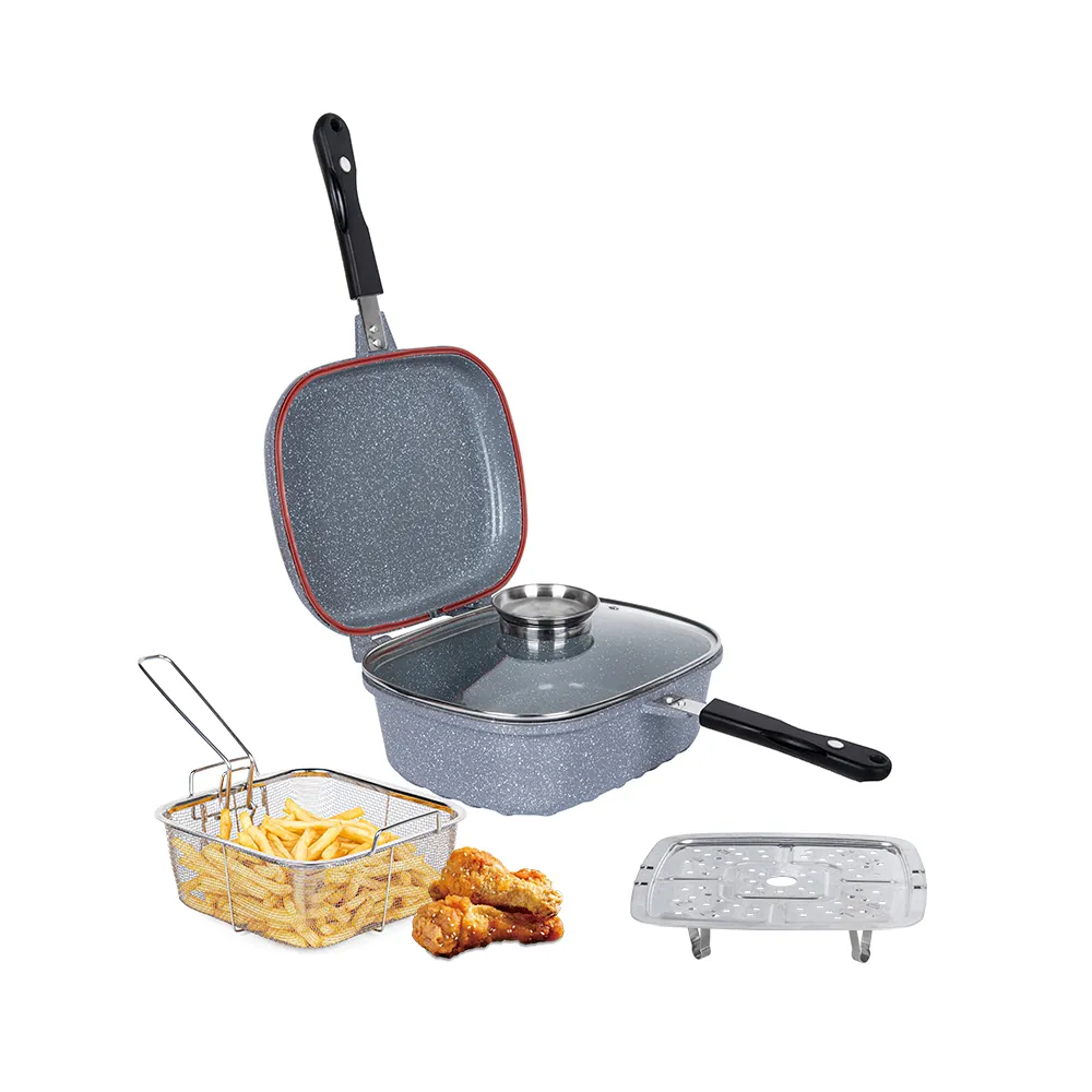 deep fryer 3 in 1 cooking pots and pans aluminum non stick induction bottom double sided fry frying pan