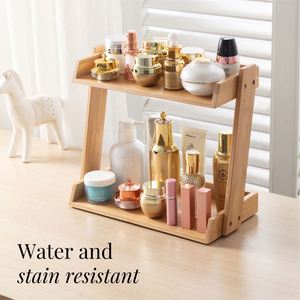 High Quality Bamboo Makeup Organizer 2 Layer Cosmetics Organizer Bathroom <b>Shelves</b> - Product Image 6