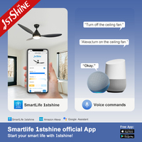 Ventilateur de plafond intelligent 1stshine 52 pouces avec pales en ABS, décoratif noir, puissant flux d'air, 6 vitesses, haute efficacité, avec éclairage intégré