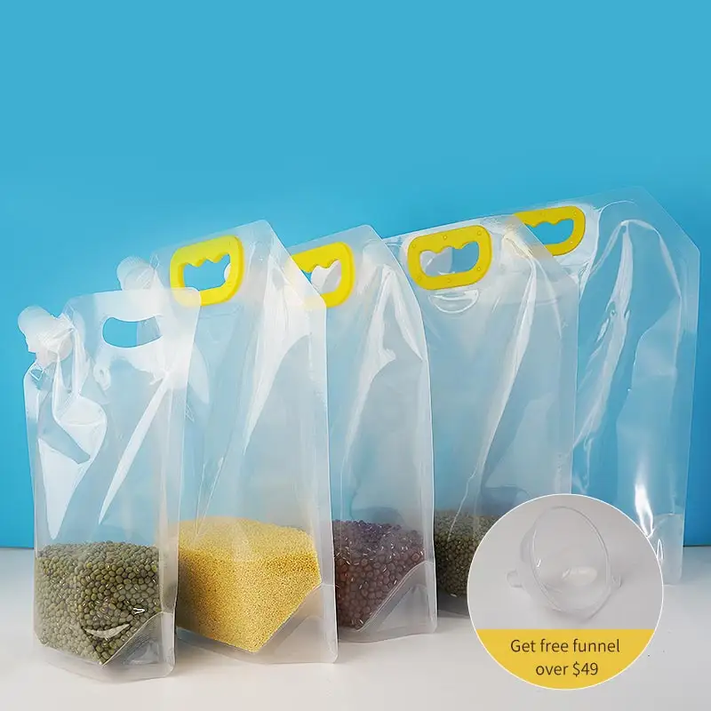 Bolsa transparente para suco, embalagem de plástico para apertar vinho, bocal para molho, shampoo