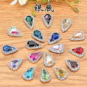 Fermoir en strass en forme de goutte d'eau à 4 trous, base argentée, accessoires de bijouterie DIY pour vêtements et coiffes - Product Image 1