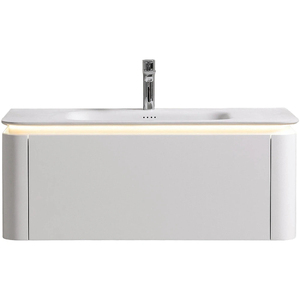 <span class=keywords><strong>Tocador</strong></span> de baño flotante moderno de un solo fregadero, espejo LED de gabinete resistente al agua pintado en <span class=keywords><strong>blanco</strong></span> brillante para apartamento, Hotel, Villa - Product Image 2