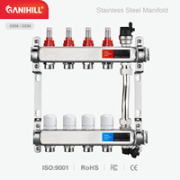 Collecteur de chauffage par le sol radiant OEM en acier inoxydable 304, 4 ports, avec purgeur d'air automatique et boucle de bypass pour distribution d'eau CVC